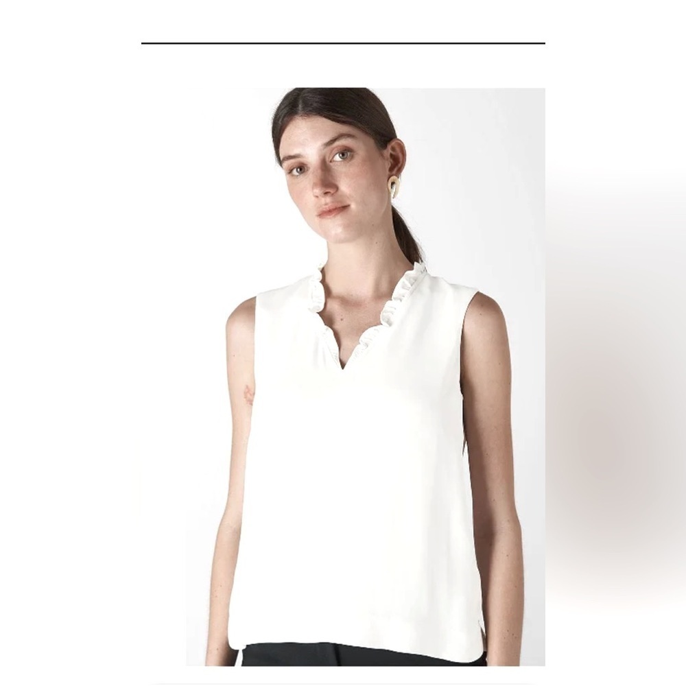 Women’s Whistles Frilly White Dressy V Neck Tank Shirt Top Size 8